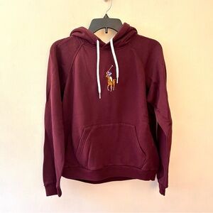 Polo Ralph Lauren girls maroon pullover hoodie with Polo player logo size L 14
